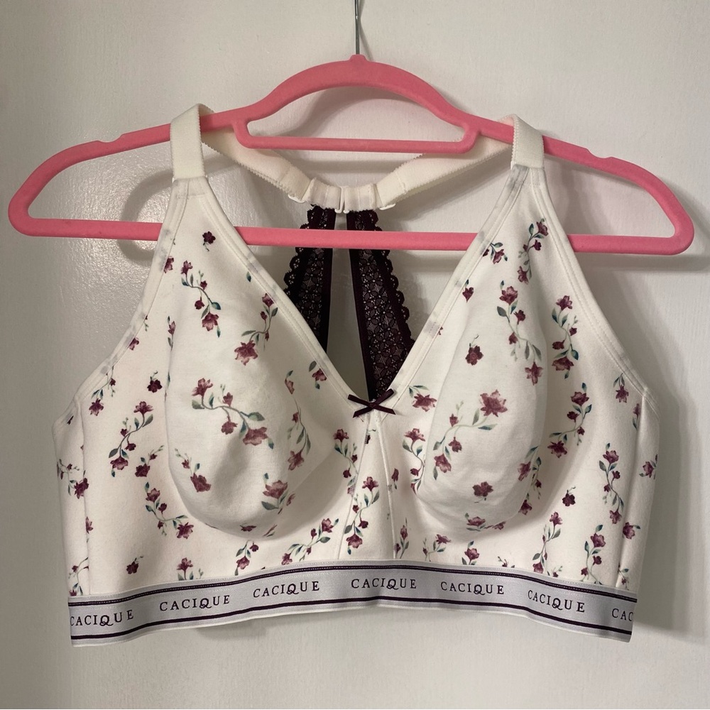 Cacique White Floral Unlined Full Coverage No-Wire Bra